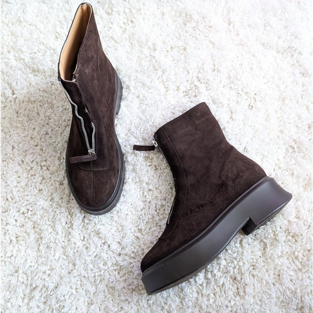 Steve Madden Jones Boots Womens 9.5M Brown Suede Leather Zip Front Ankle